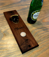 Load image into Gallery viewer, Black Walnut &quot;Cap Catcher&quot; Wall Mounted Bottle opener
